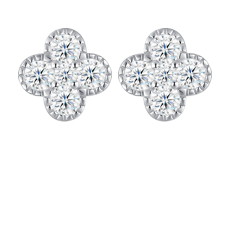 Hayesaura | Niche Elegant Open-Frame Clover Moissanite Studs | Clean Fit Daily Anniversary Gift