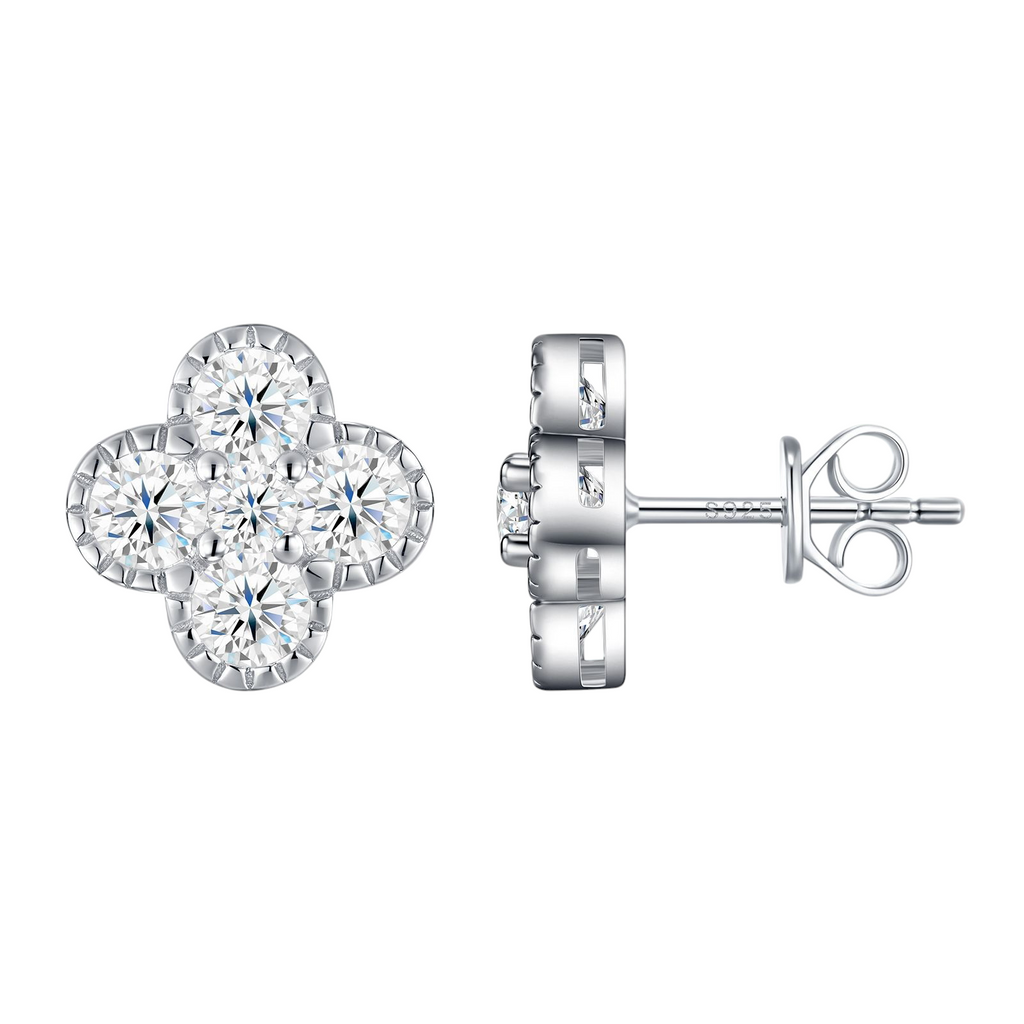 Hayesaura | Niche Elegant Open-Frame Clover Moissanite Studs | Clean Fit Daily Anniversary Gift