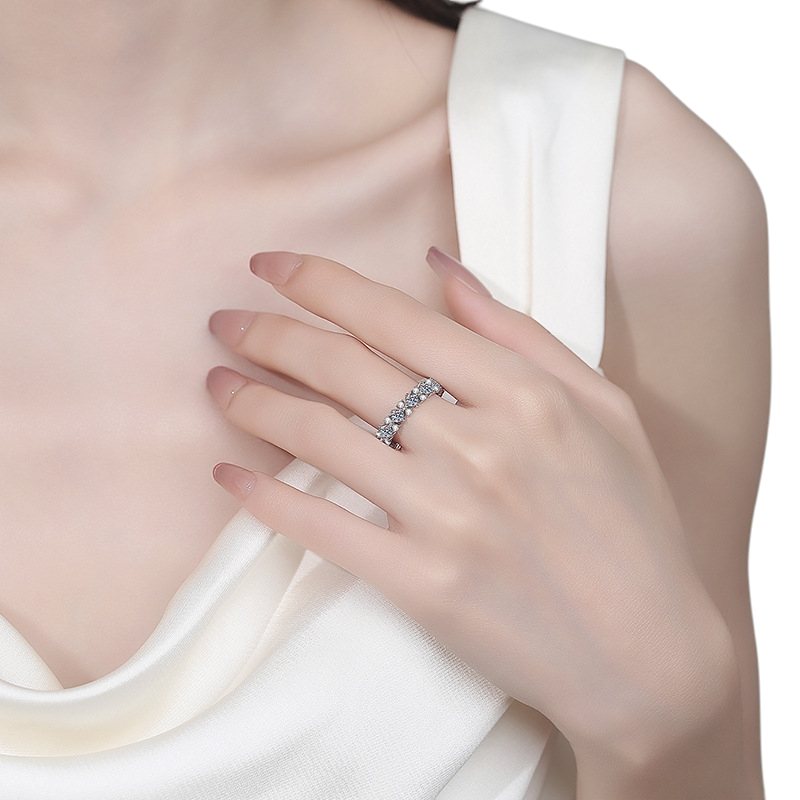 Hayesaura | Parisian Chic 18K Plated Hollow Pavé Moissanite Band | Clean Fit Daily Minimalist Ring