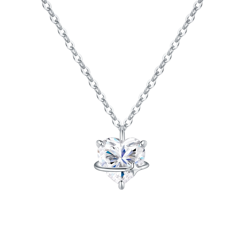 Hayesaura | Celestial Mystique 18K Plated Heart Planet Moissanite | Cosmic Romance Evening Pendant