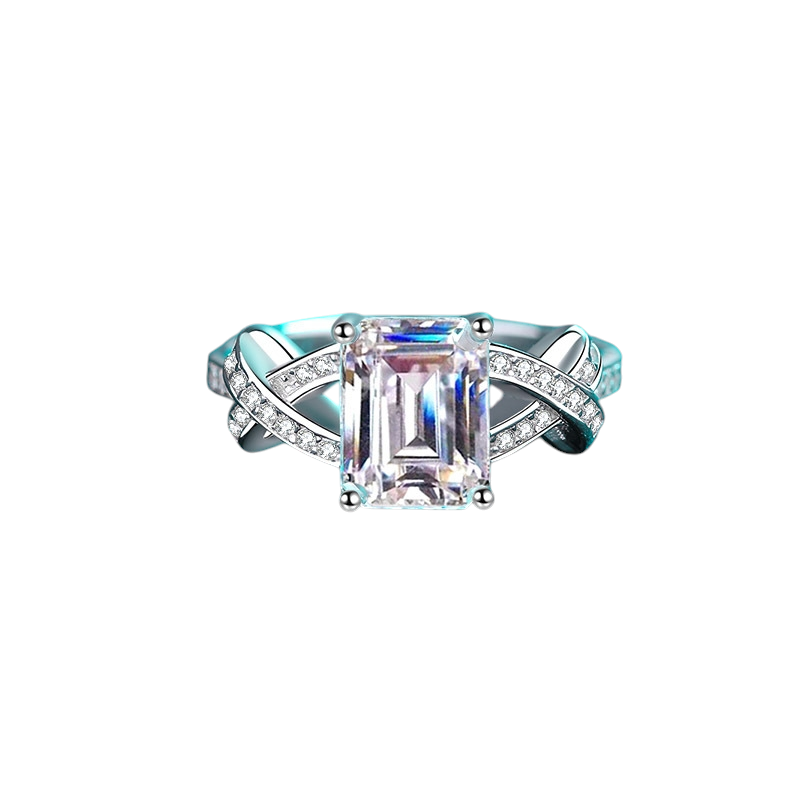 Hayesaura | Beveled Emerald Cut Three-Carat Moissanite Statement Ring