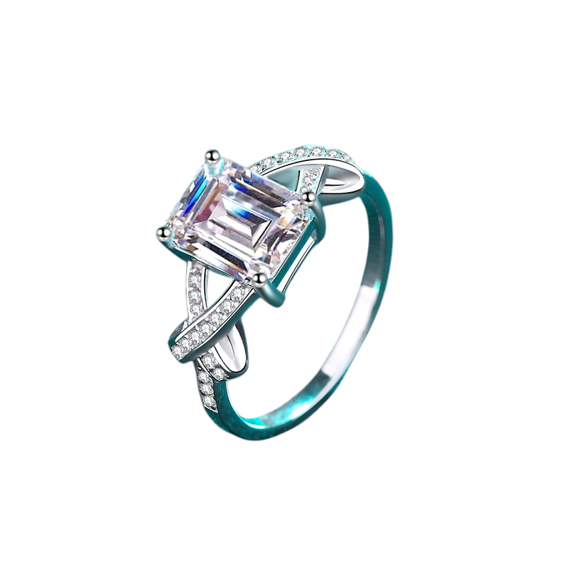 Hayesaura | Beveled Emerald Cut Three-Carat Moissanite Statement Ring
