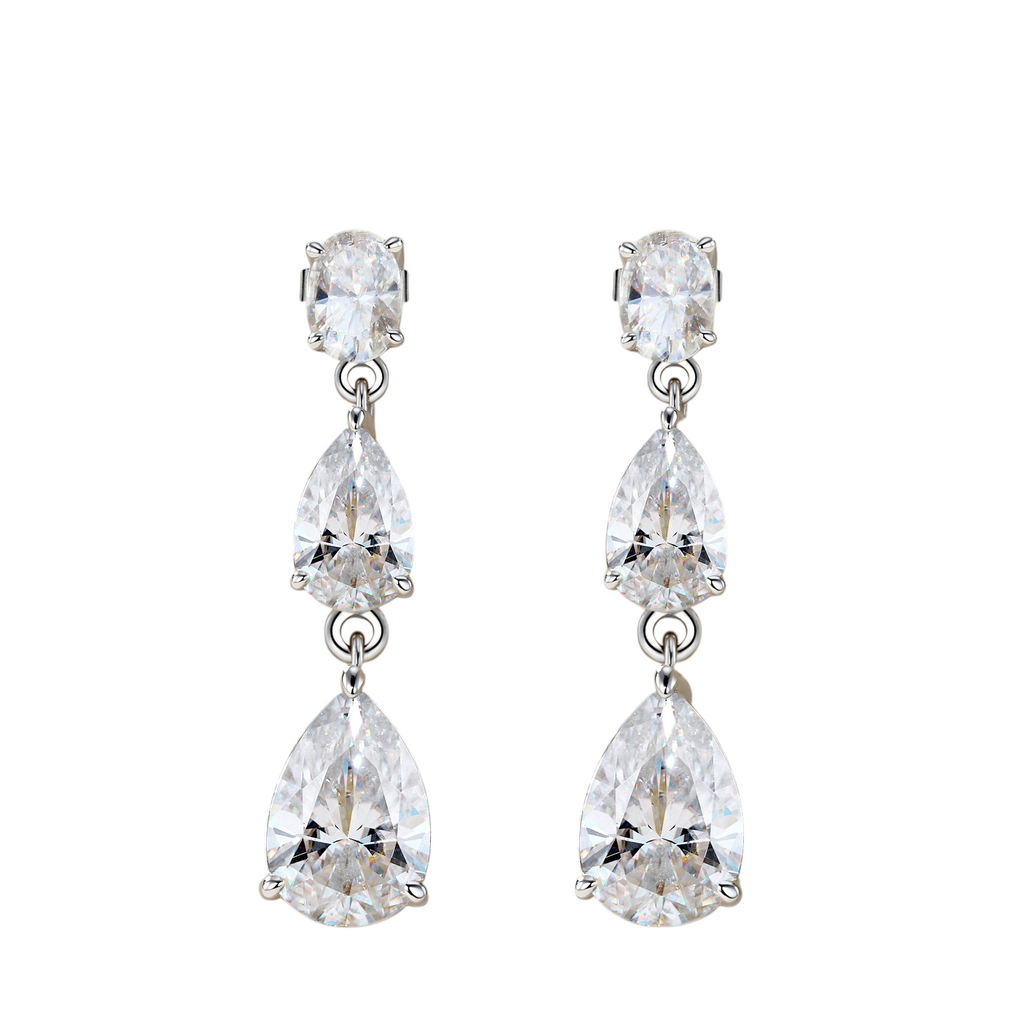 Hayesaura | Art Deco Geometric Moissanite Drops | Structural Luxury Evening Statement Earrings