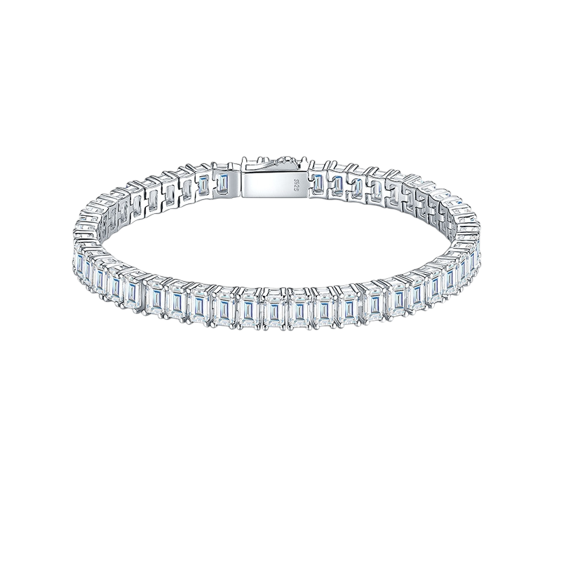 Hayesaura | Deco Geometric Emerald-Cut Moissanite with Spring Clasp | European Heritage Link Chain