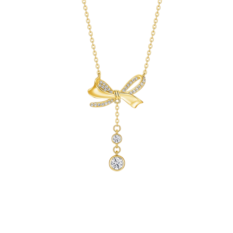 Hayesaura | Sweet Coquette 18K Plated Bowknot Cloud Moissanite | Dreamy High-Cold Necklace