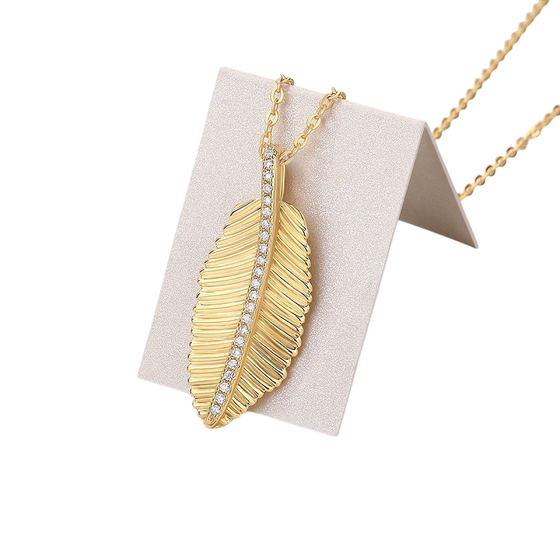 Hayesaura | Golden Hour 18K Yellow Gold Plated Leaf Moissanite | Botanical Minimalist Necklace