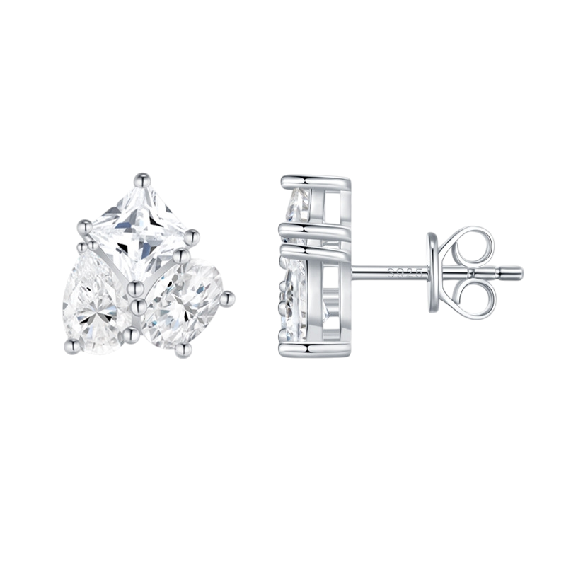 Hayesaura | Industrial Cyber Y2K Geometric Prism Moissanite Studs | High-Cold Abstract Statement Earring