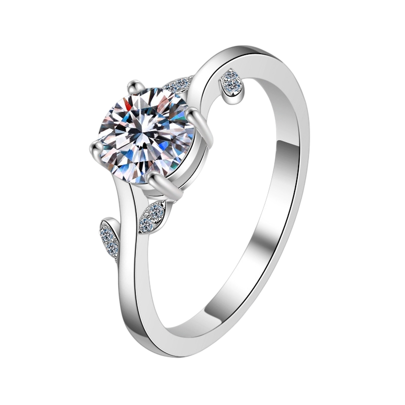 Hayesaura | Botanical Leaf Four-Prong Brilliant Moissanite Ring