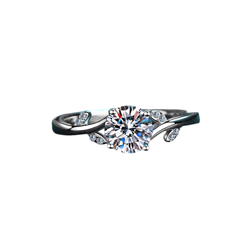 Hayesaura | Botanical Leaf Four-Prong Brilliant Moissanite Ring