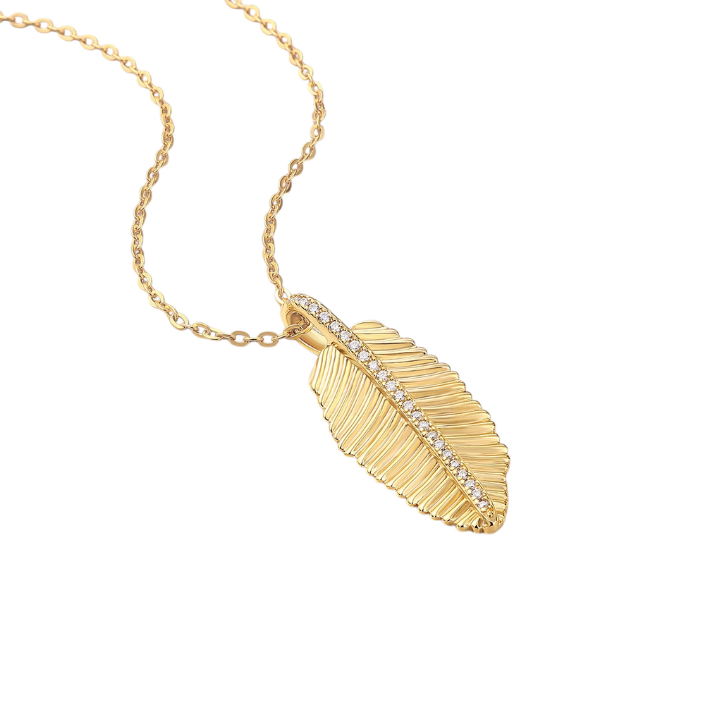 Hayesaura | Golden Hour 18K Yellow Gold Plated Leaf Moissanite | Botanical Minimalist Necklace