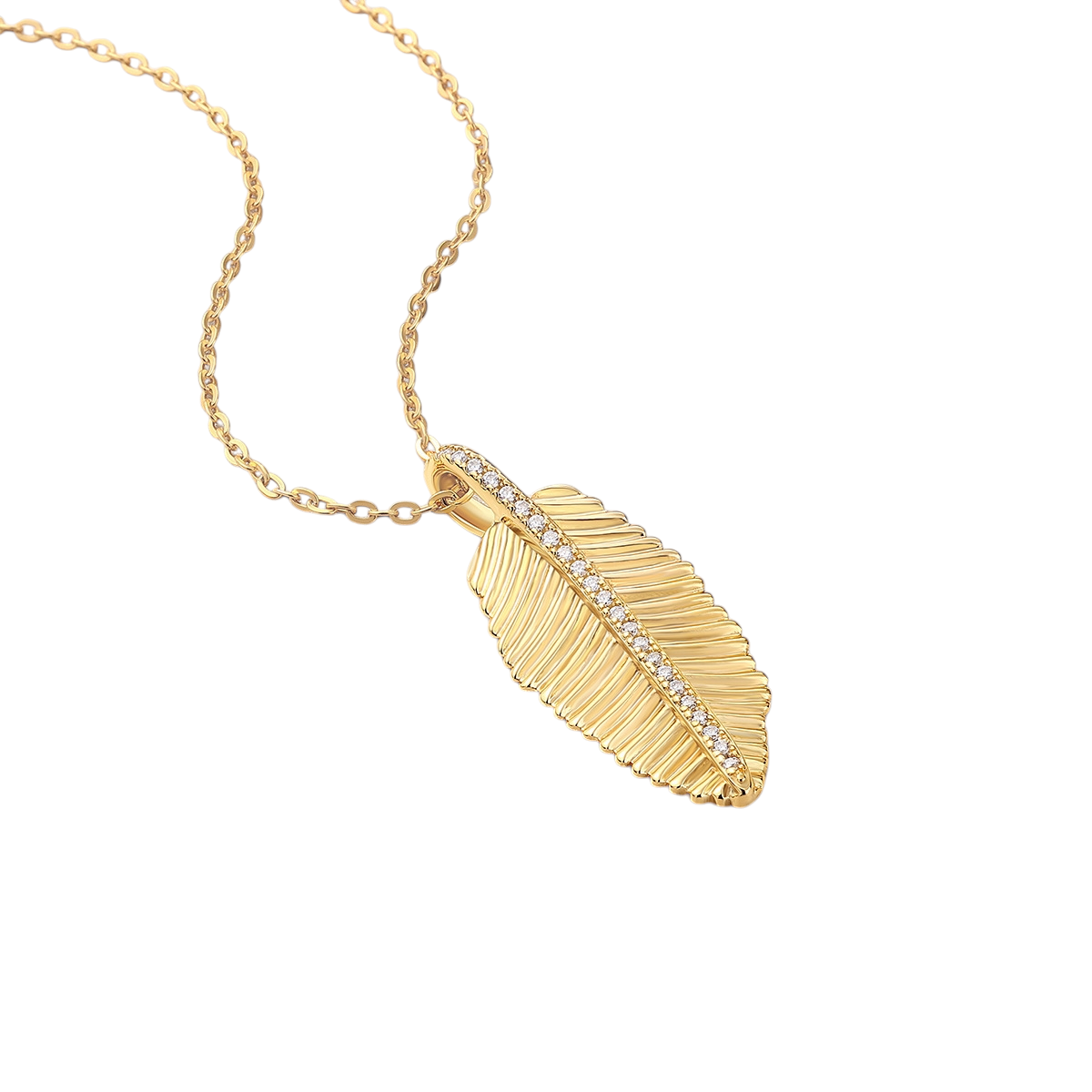 Hayesaura | Golden Hour 18K Yellow Gold Plated Leaf Moissanite | Botanical Minimalist Necklace