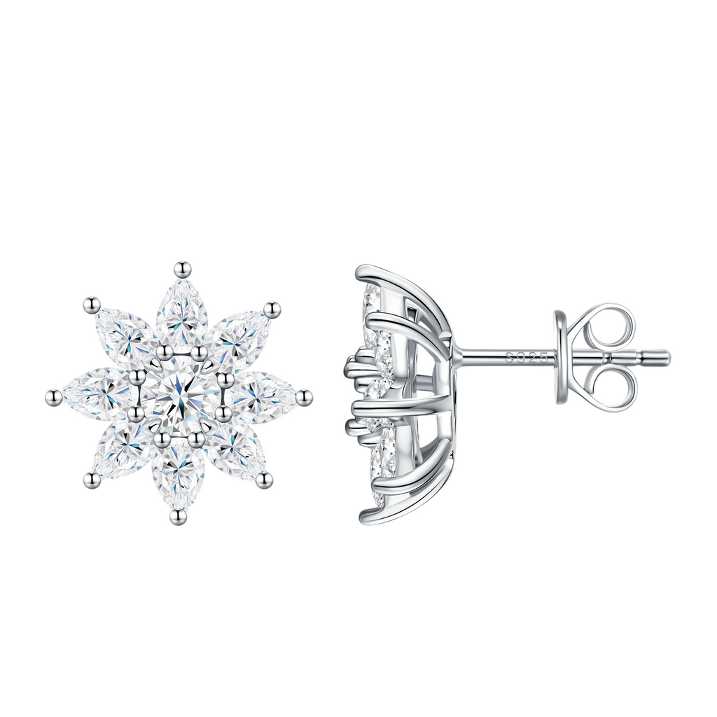 Hayesaura | Winter Glamour D-Color Snowflake Moissanite | High-Cold Festive Stud Earrings