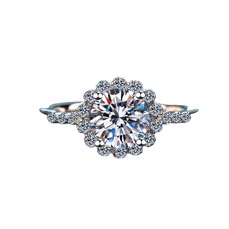 Hayesaura | Stars Around the Moon Bezel Cluster Four-Prong Moissanite Ring