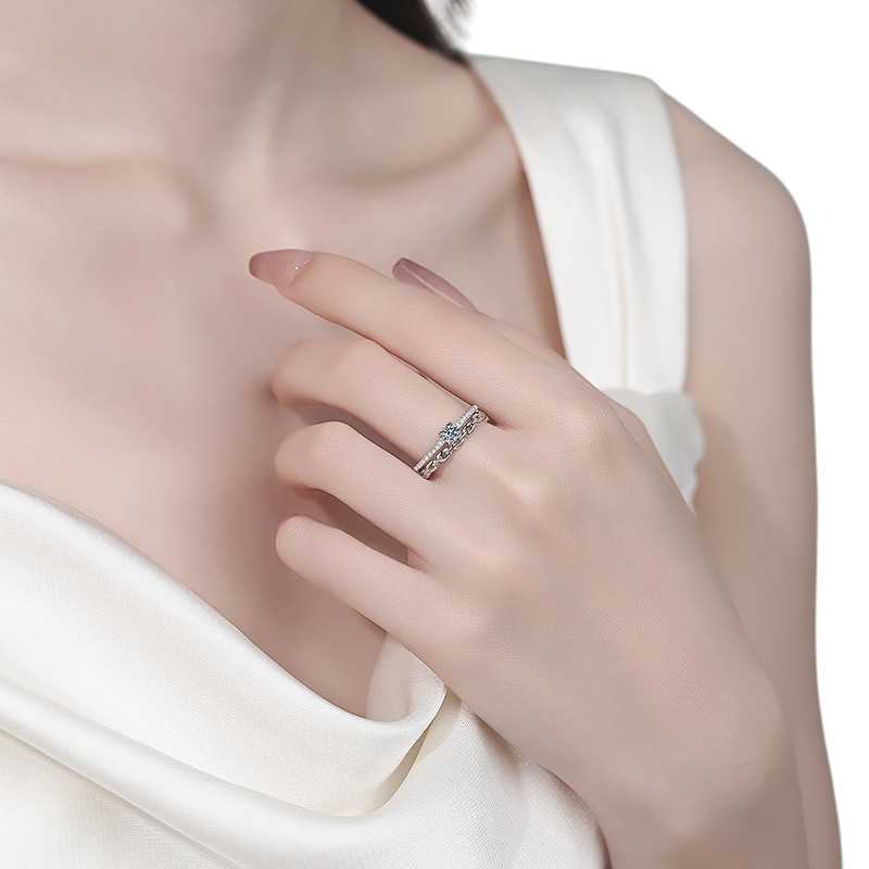Hayesaura | Acubi Style Double-Layer Chain Link Moissanite Band | Cyber Y2K Minimalist Ring