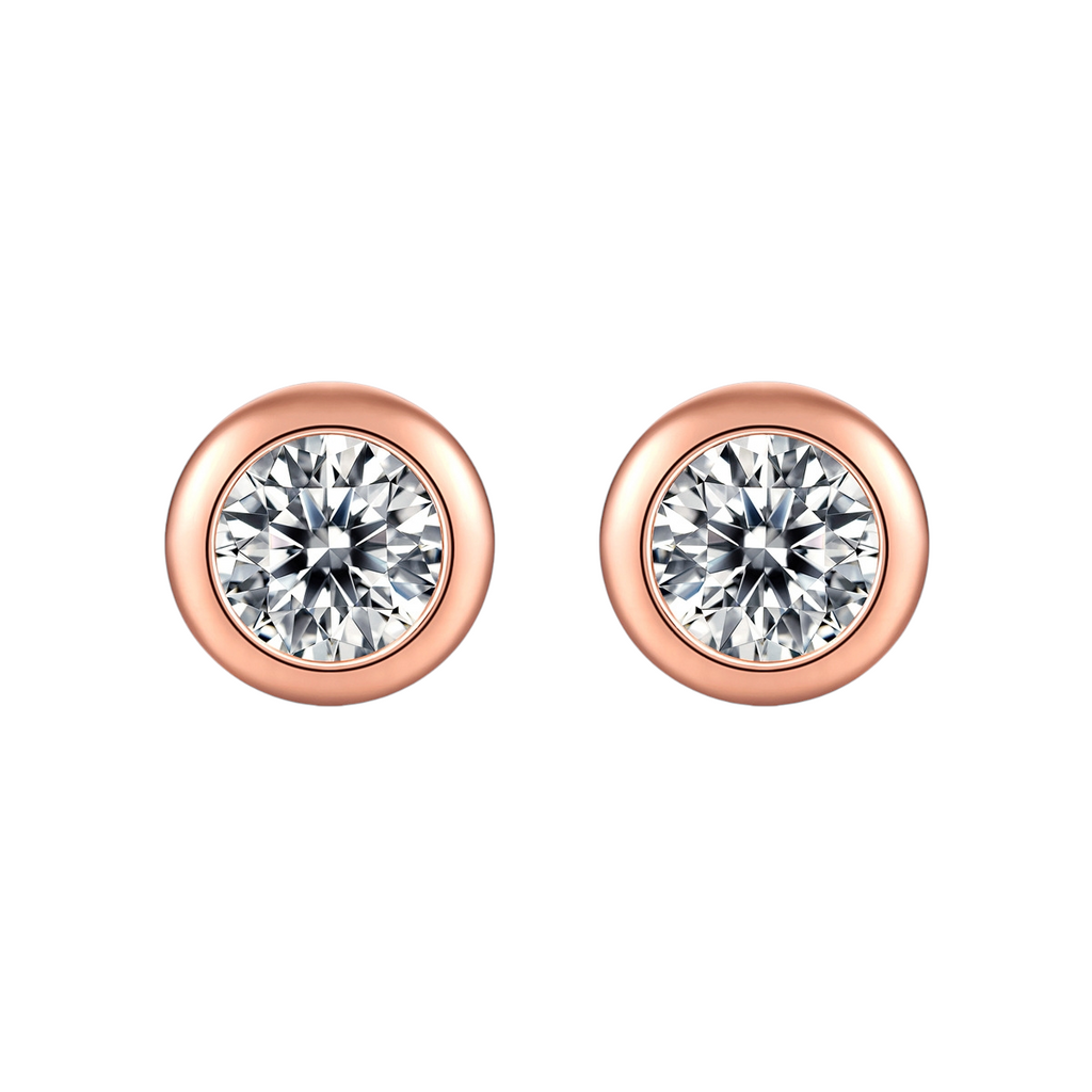Hayesaura | Coquette Romance Rose Gold Bubble Bezel Moissanite | High-Cold Petite Solitaire Studs