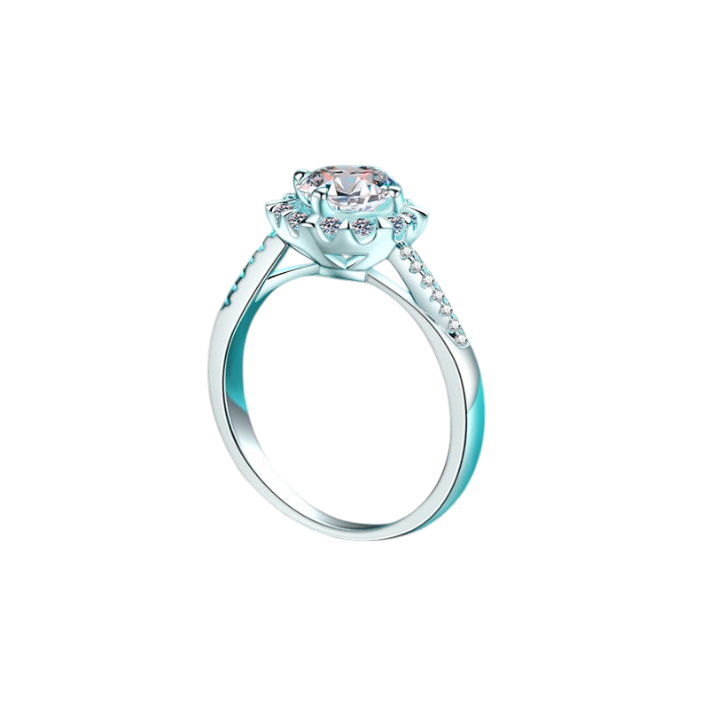 Hayesaura | Vintage Glamour Elegant Sunflower Halo Moissanite Ring | Coquette Evening Statement