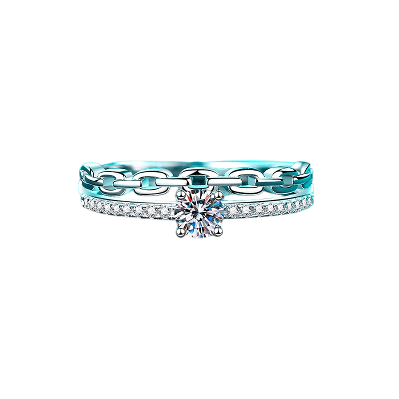 Hayesaura | Acubi Style Double-Layer Chain Link Moissanite Band | Cyber Y2K Minimalist Ring