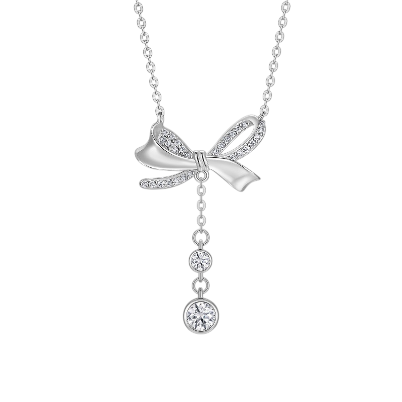 Hayesaura | Sweet Coquette 18K Plated Bowknot Cloud Moissanite | Dreamy High-Cold Necklace
