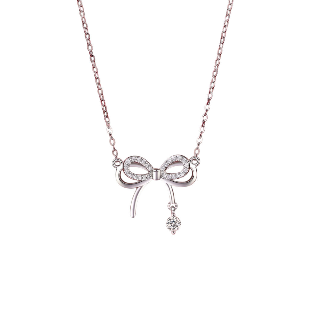 Hayesaura | Delicate Coquette Bowknot Tassel Moissanite Choker | Romantic Anniversary Gift Necklace