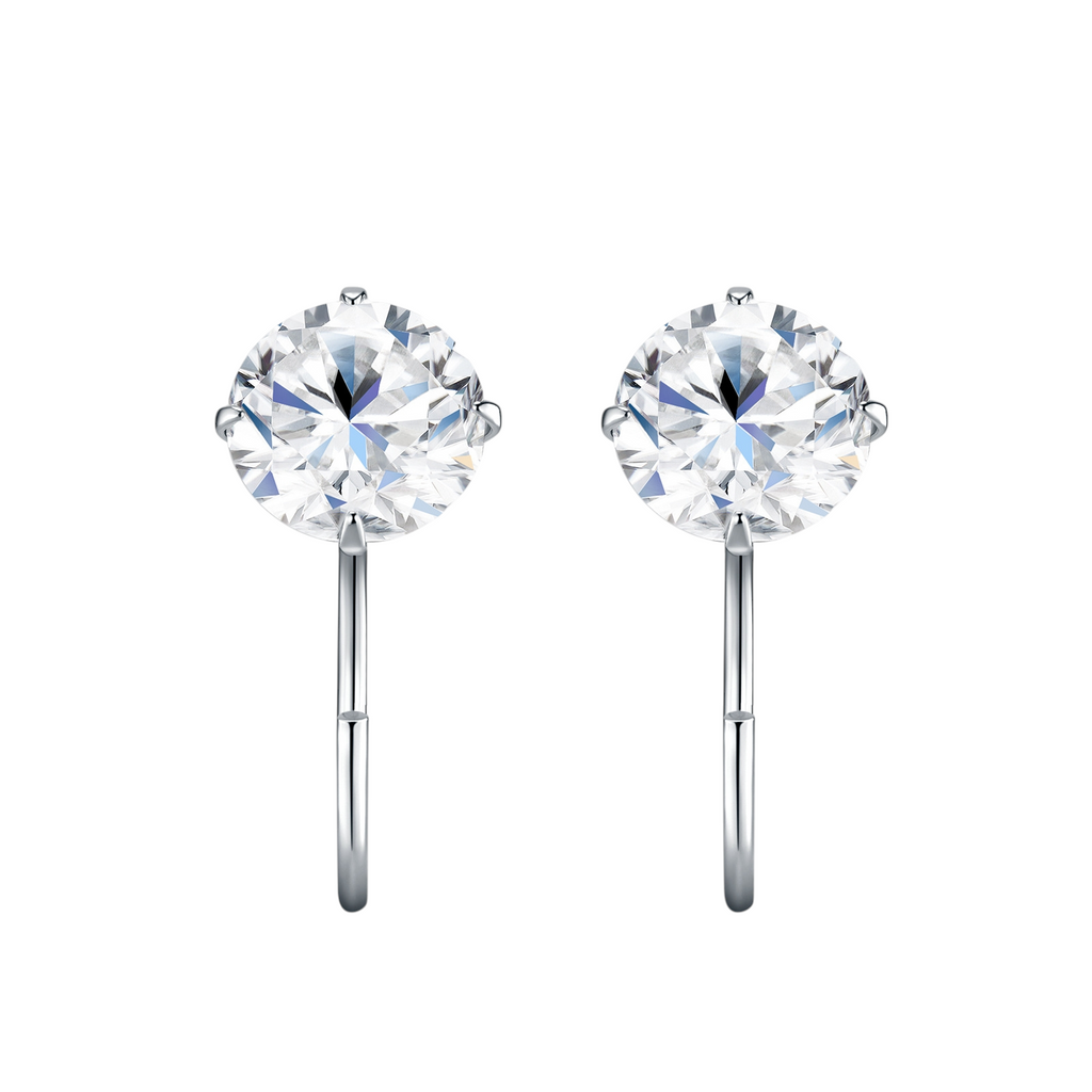 Hayesaura | Scandinavian Four-Prong C-Shape Moissanite Hooks | Minimalist Low-Profile Ear-Wire