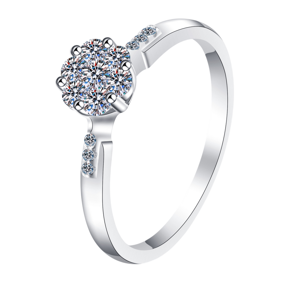Hayesaura | Six-Around-One Cluster Moissanite Halo Ring in 18K White Gold
