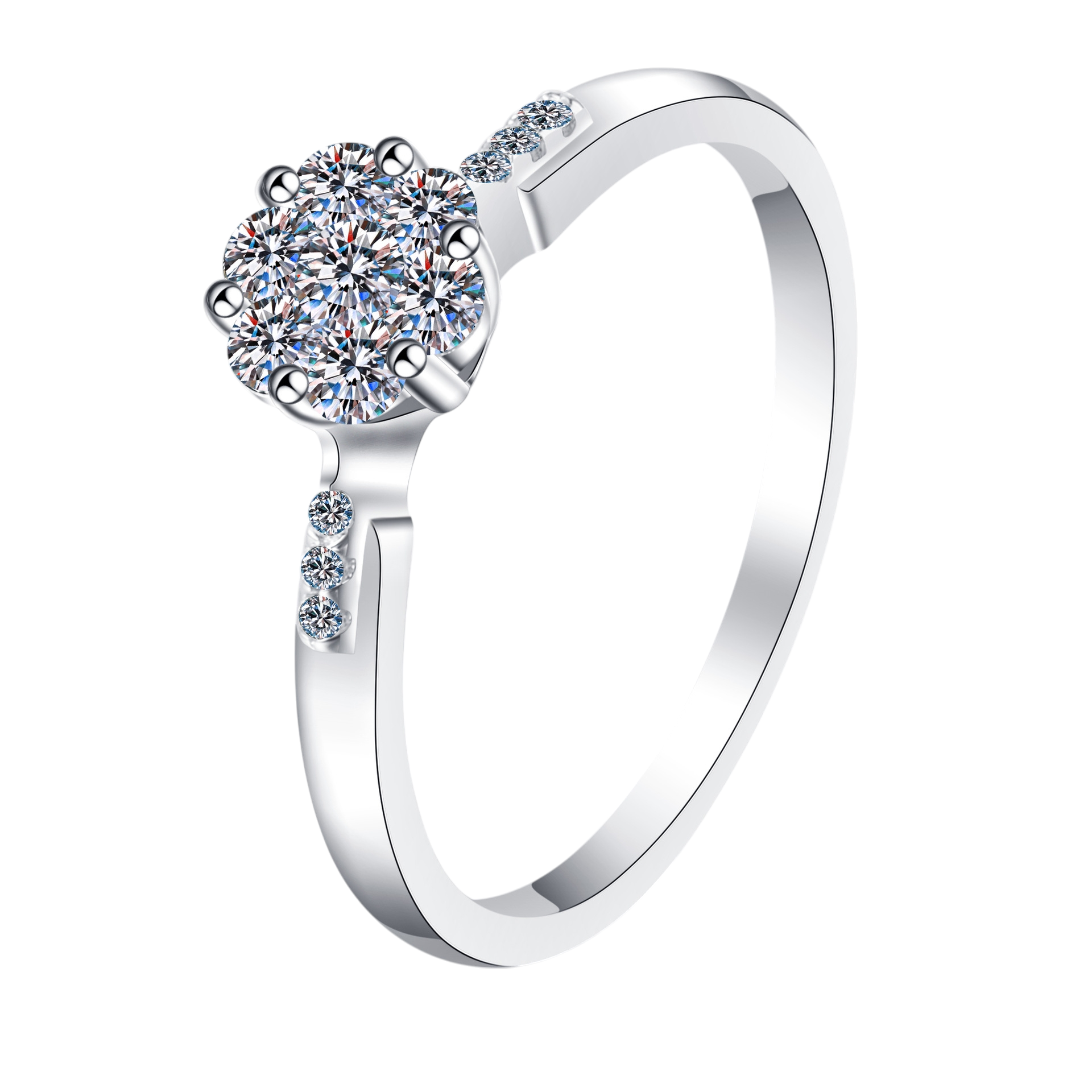 Hayesaura | Six-Around-One Cluster Moissanite Halo Ring in 18K White Gold