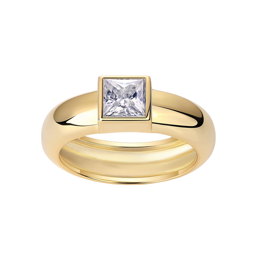 Hayesaura | Golden Hour 18K Yellow Gold Plated Moissanite Band | Clean Fit Daily Statement Ring
