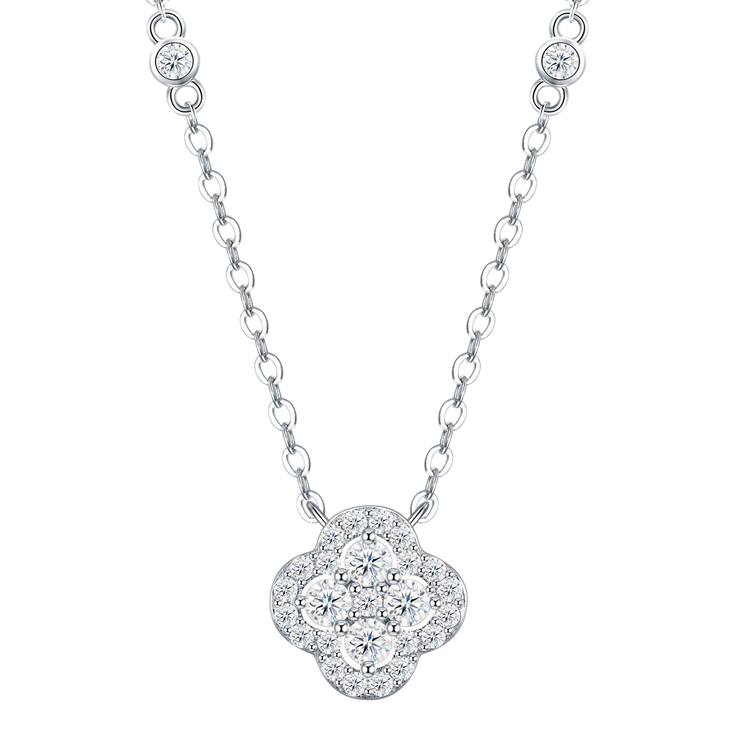 Hayesaura | Regal Heritage 18K Plated Full Pavé Clover Moissanite | Old Money Evening Statement Pendant