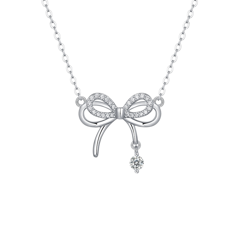 Hayesaura | Delicate Coquette Bowknot Tassel Moissanite Choker | Romantic Anniversary Gift Necklace
