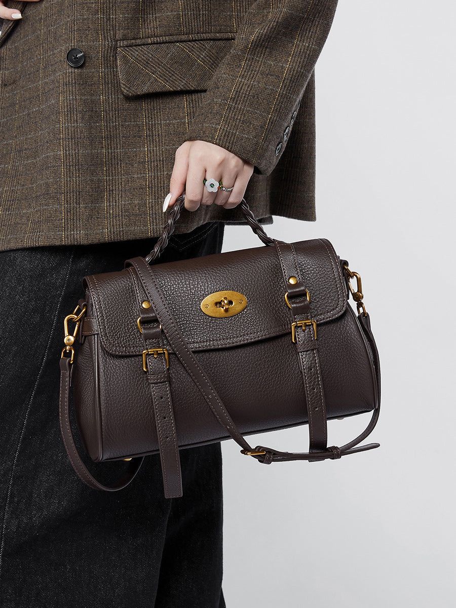 Hayesaura | Lazy Pleated Top-Layer Cowhide Bucket Tote Bag
