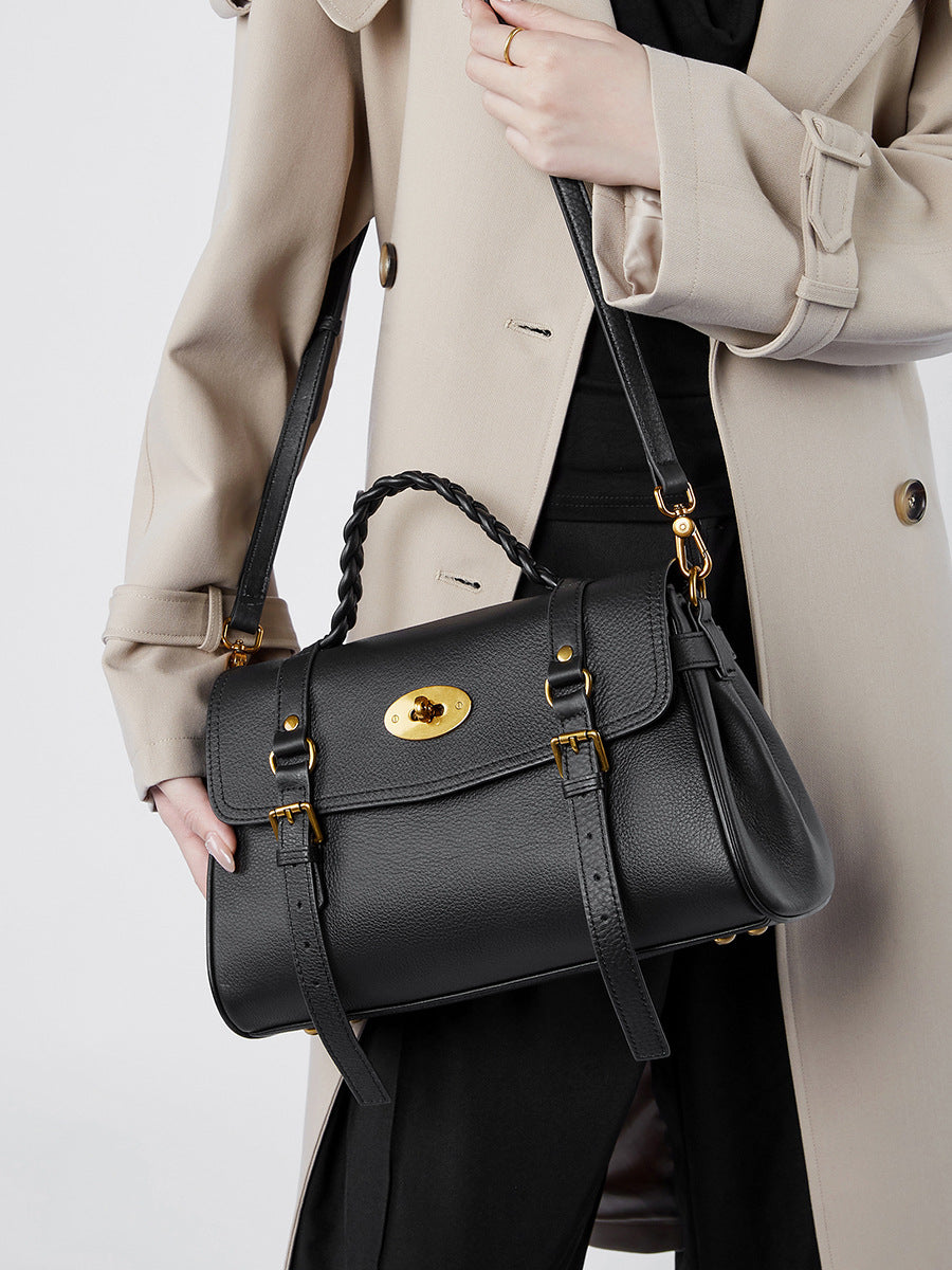 Hayesaura | Lazy Pleated Top-Layer Cowhide Bucket Tote Bag