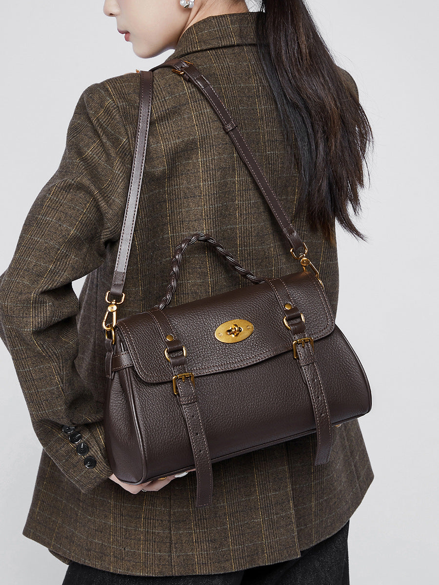 Hayesaura | Lazy Pleated Top-Layer Cowhide Bucket Tote Bag