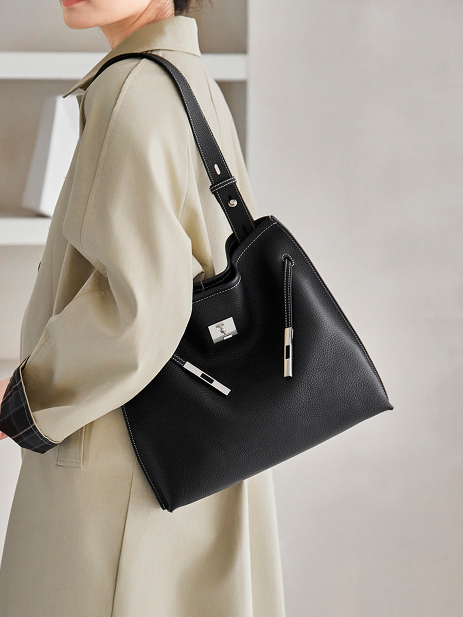 Hayesaura | Korean Niche Large Capacity Genuine Leather Commuter Tote