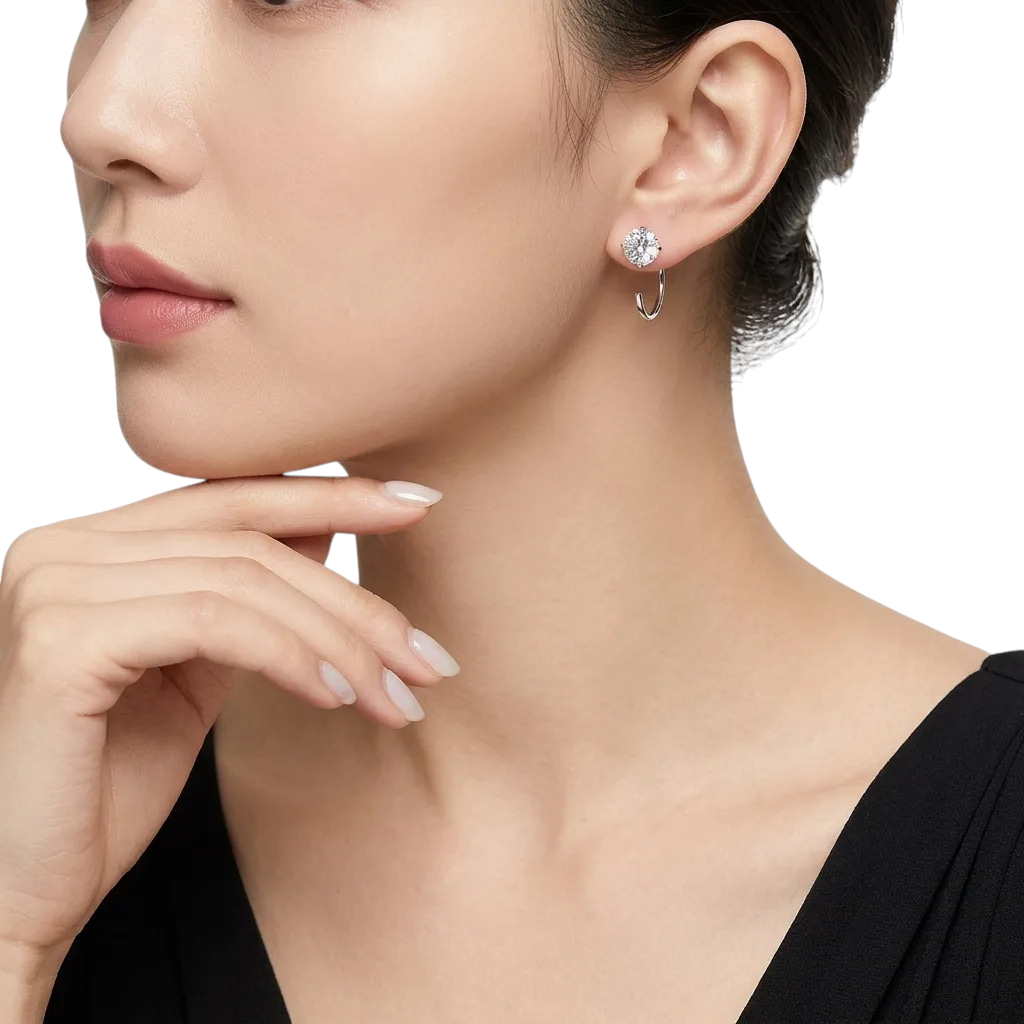 Hayesaura | Scandinavian Four-Prong C-Shape Moissanite Hooks | Minimalist Low-Profile Ear-Wire