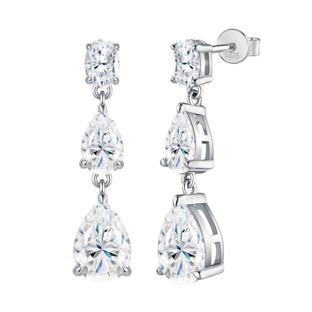 Hayesaura | Art Deco Geometric Moissanite Drops | Structural Luxury Evening Statement Earrings