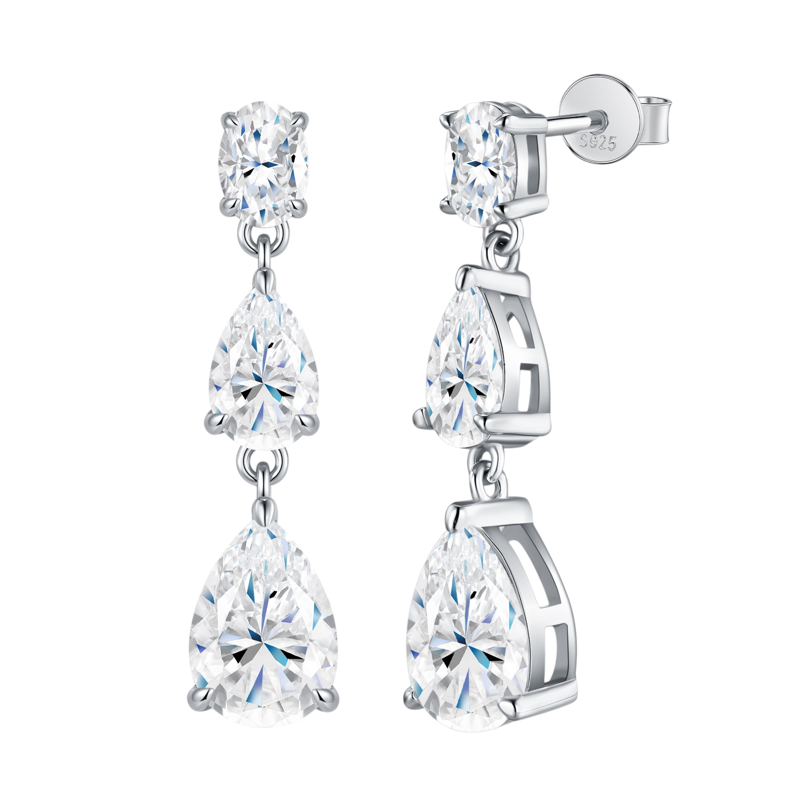 Hayesaura | Art Deco Geometric Moissanite Drops | Structural Luxury Evening Statement Earrings
