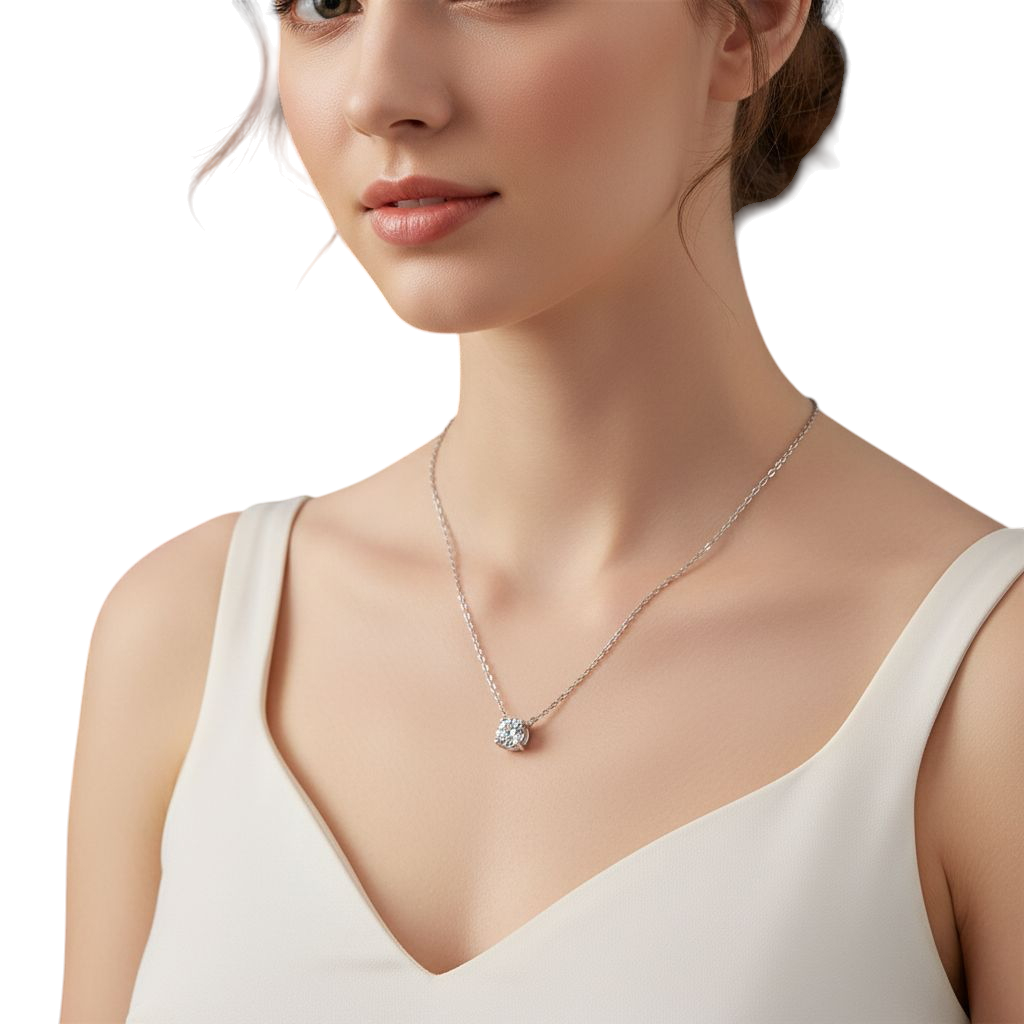 Hayesaura | Office Siren PT950 Plated Classic Four-Prong Moissanite | Quiet Luxury Solitaire Pendant Necklace
