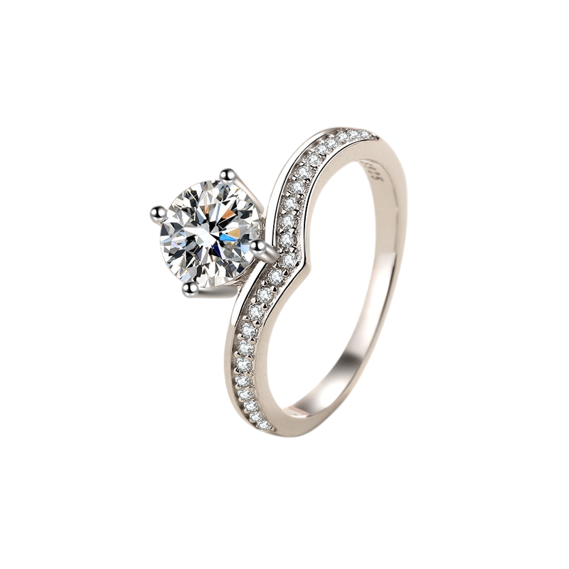 Hayesaura | High-Cold 18K Plated Peach Heart Micro-Pavé Moissanite Ring | Quiet Luxury Bridal Band