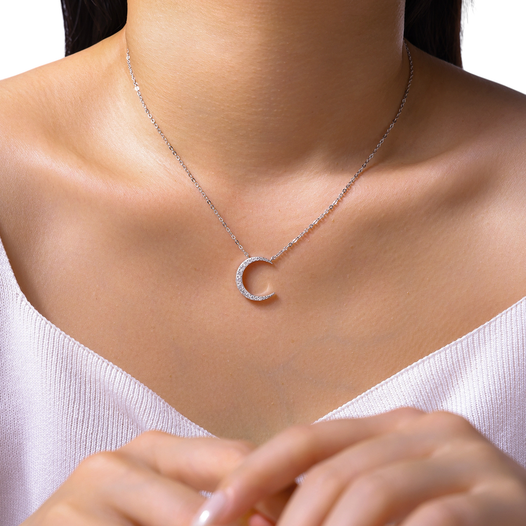 Hayesaura | Celestial Mystique 18K Plated Crescent Moon Moissanite | Romantic Night Gala Pendant