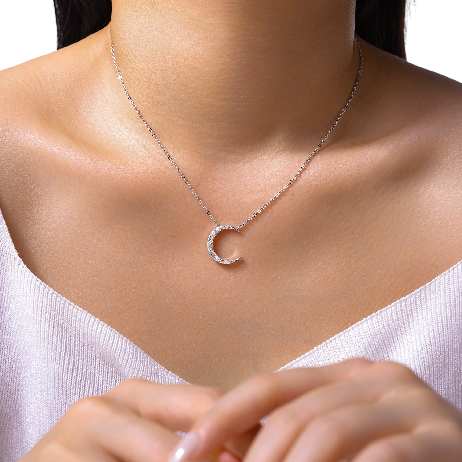Hayesaura | Celestial Mystique 18K Plated Crescent Moon Moissanite | Romantic Night Gala Pendant