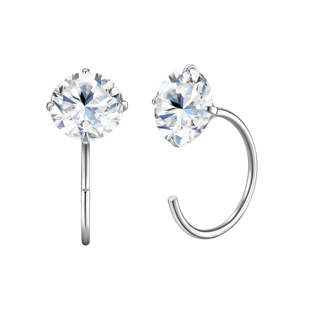 Hayesaura | Scandinavian Four-Prong C-Shape Moissanite Hooks | Minimalist Low-Profile Ear-Wire