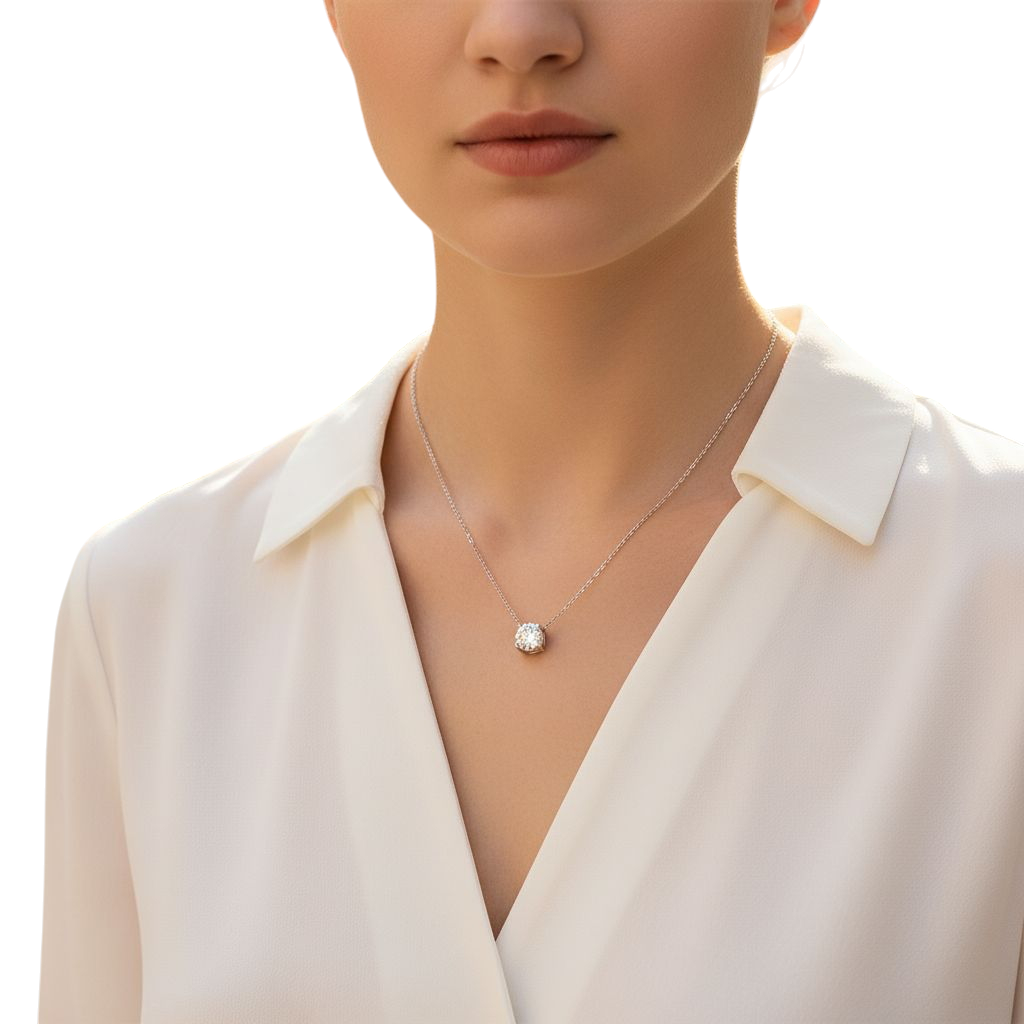 Hayesaura | Office Siren PT950 Plated Classic Four-Prong Moissanite | Quiet Luxury Solitaire Pendant Necklace