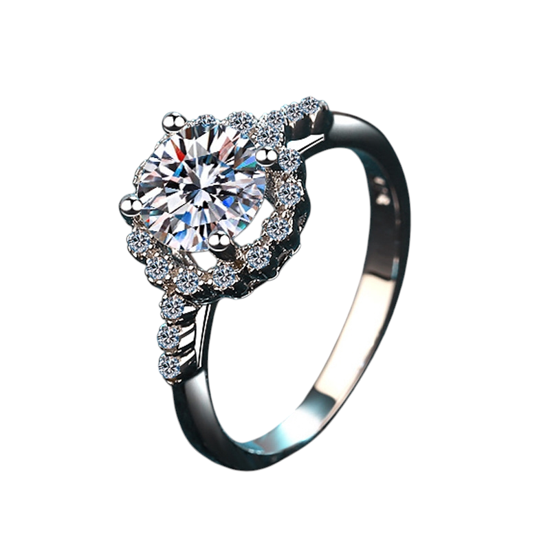 Hayesaura | Stars Around the Moon Bezel Cluster Four-Prong Moissanite Ring