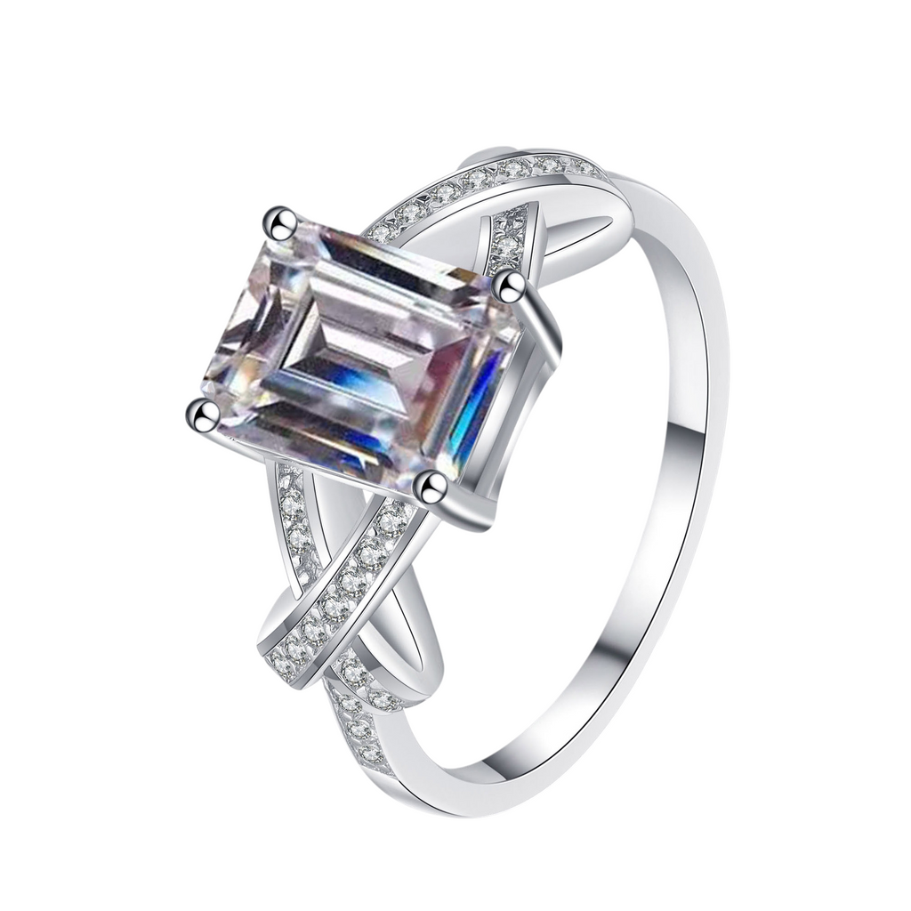 Hayesaura | Beveled Emerald Cut Three-Carat Moissanite Statement Ring