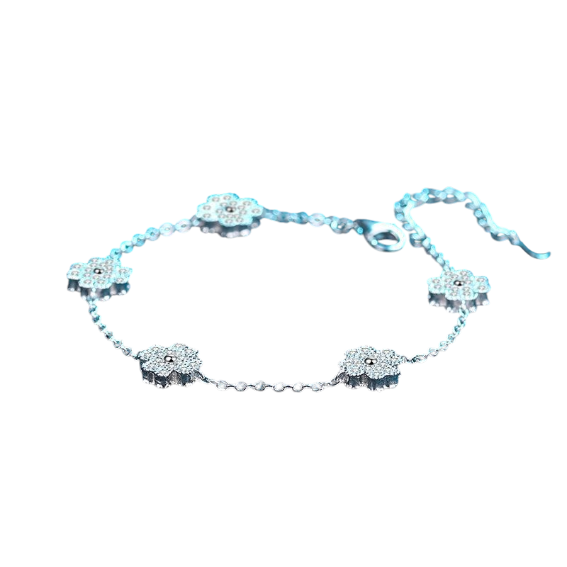 Hayesaura | Parisian Chic 18K Plated Five-Flower Clover Moissanite Bracelet | Muted Light Luxury Chain