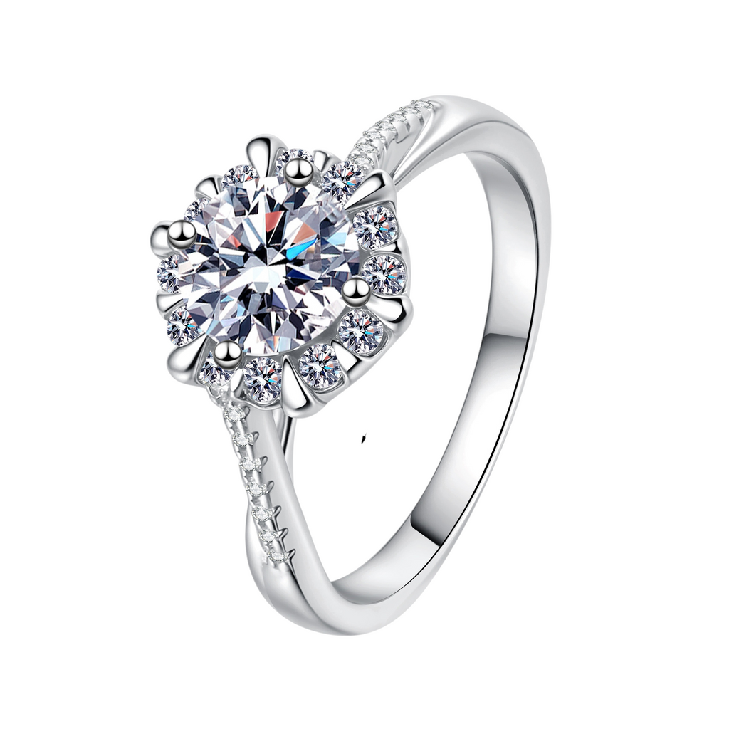 Hayesaura | Vintage Glamour Elegant Sunflower Halo Moissanite Ring | Coquette Evening Statement