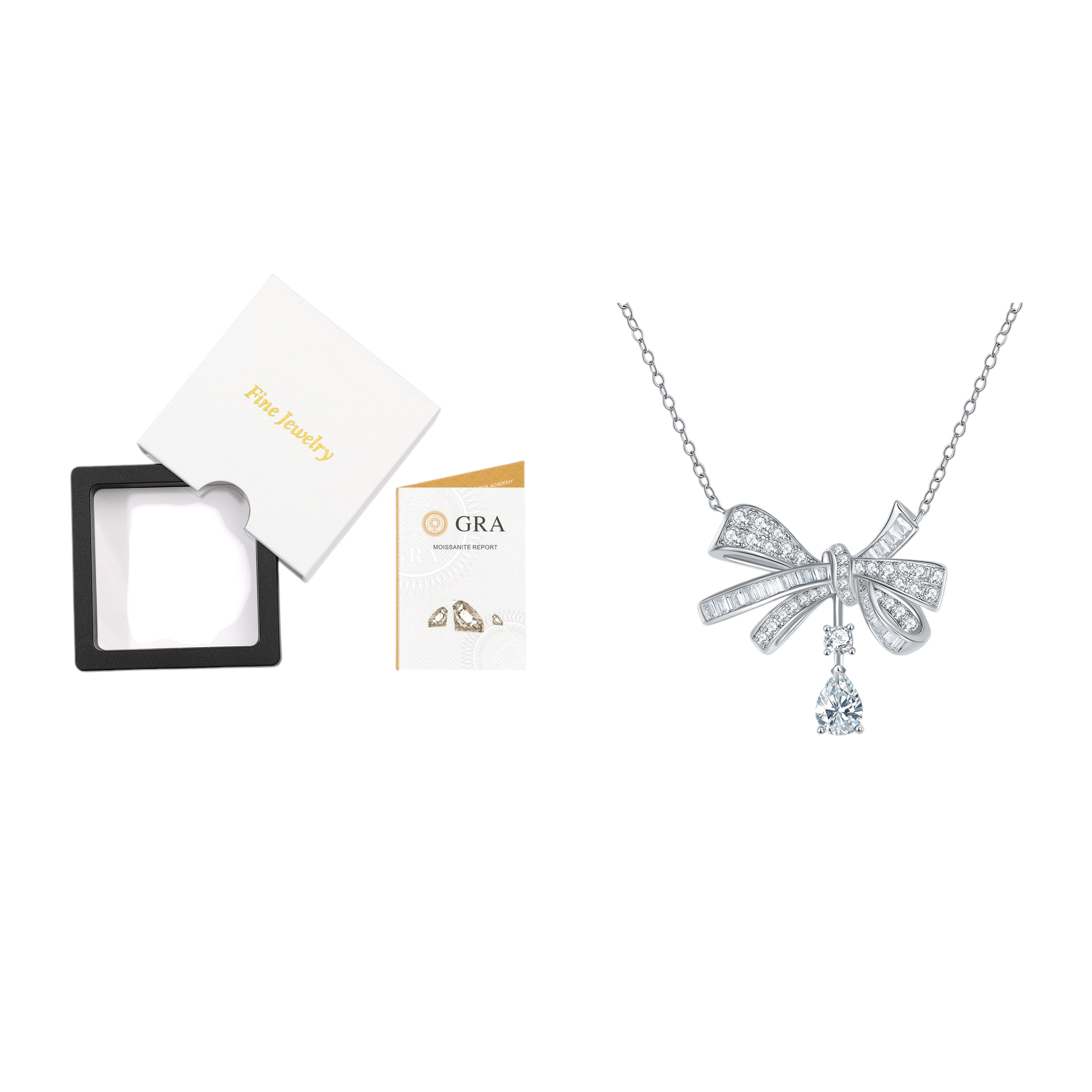 Hayesaura | Parisian Chic Bowknot Tassel Teardrop Moissanite | Gala Night Luxury Statement Necklace