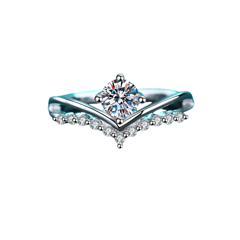 Hayesaura | Office Siren V-Shape Micro-Pavé Moissanite Ring | Clean Fit Bridal Solitaire