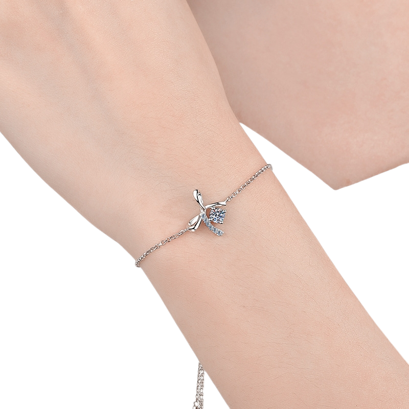 Hayesaura | Coquette Aesthetic Adjustable Bowknot Moissanite Bracelet | Sweet Whimsical Holiday Keepsake