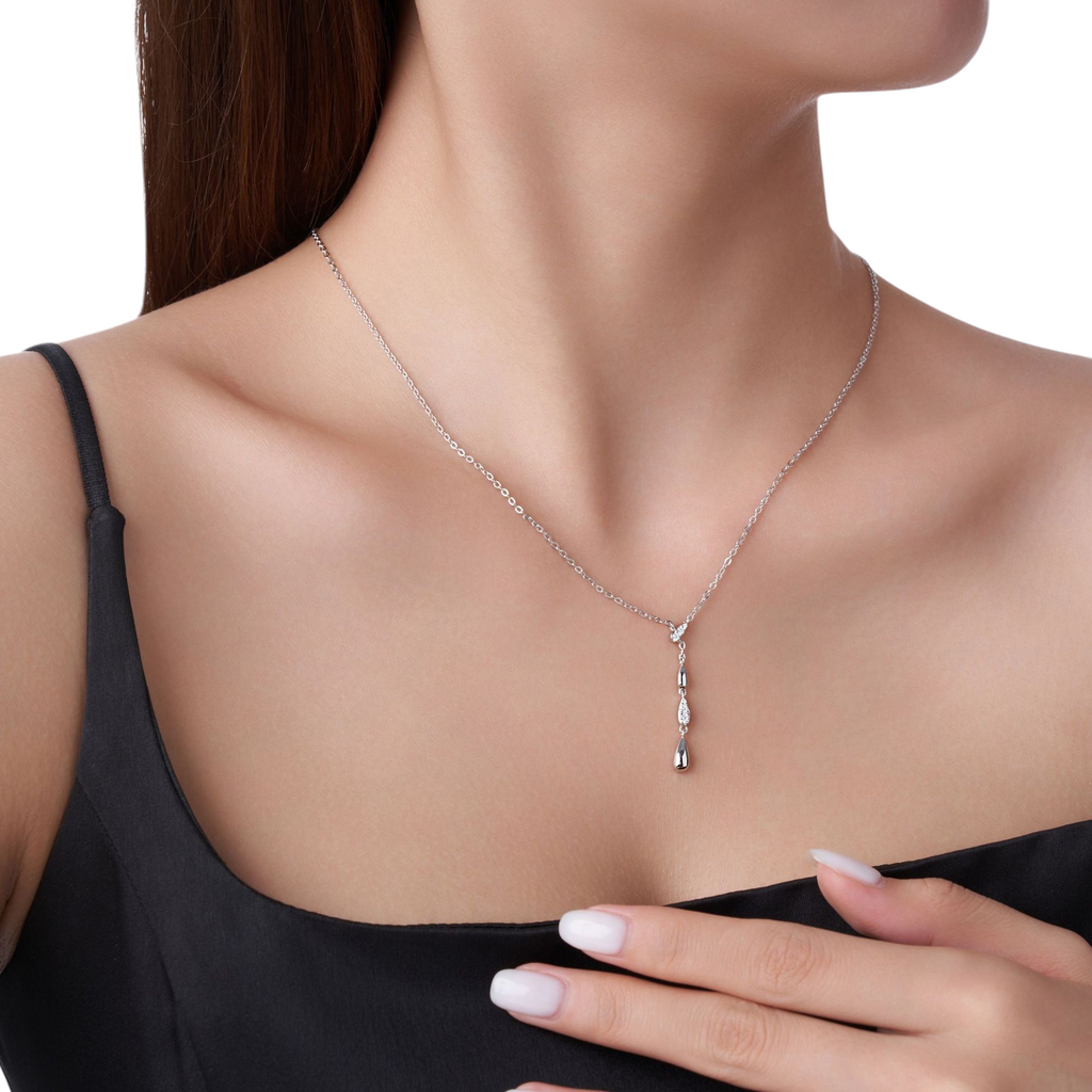 Hayesaura | Avant-Garde Brushed Silver Waterdrop Tassel Pendant | Cyber Y2K Minimalist Choker Necklace